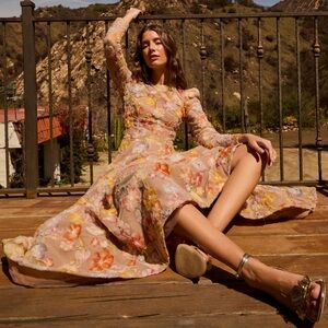 Helsi Tessa Long-Sleeve Appliqué A-Line Maxi Dress